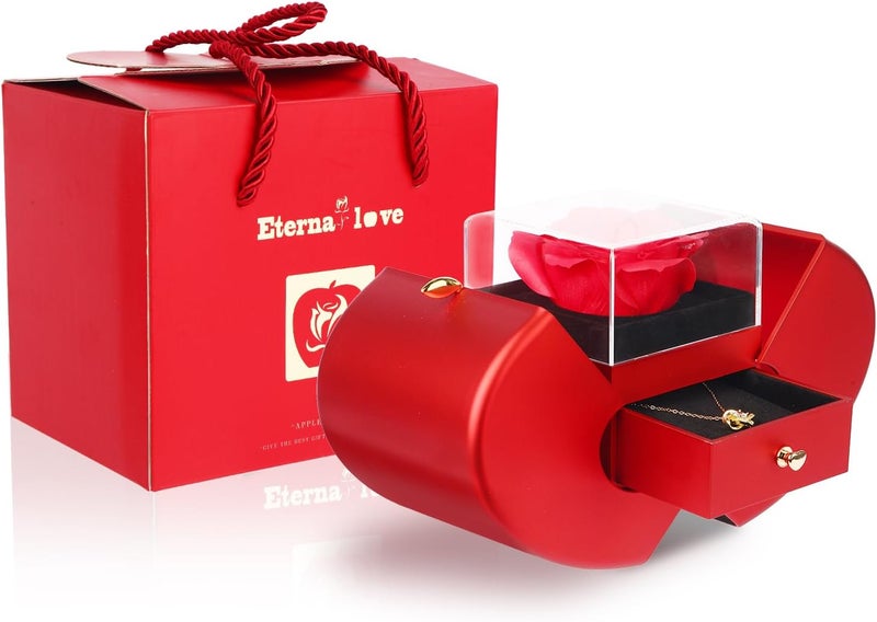 iceevery Store Preserved Handmade Red Rose With Hollow Clavicle Necklace,Jewelry Boxes With Necklace For Girlfriend,Wife,Mom With ''To My Love'' Card - Image 2